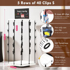 Pinzoveco Chip Rack Display Stand, 5 Tiers 40 Clips Snack Organizer for Office Desk, 360° Rotating Wooden Base Chip Holder Candy Display for Concession Stand, Countertop, Party, With Message Board