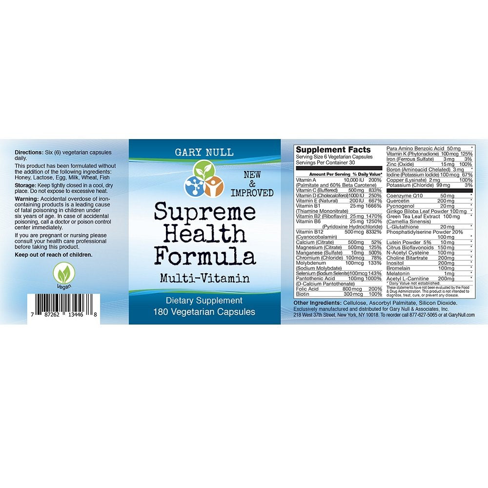 Gary Null Supreme Health Formula 180 Vegi-caps New and Improved