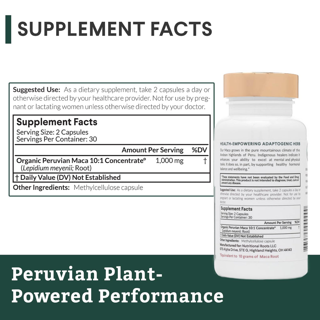 Nutritional Roots Organic Peruvian Maca Root 60 Gelatinized Capsules