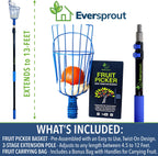 EVERSPROUT 4.5 to 12 Ft Fruit Picker with TwistOn Basket and Extension Pole