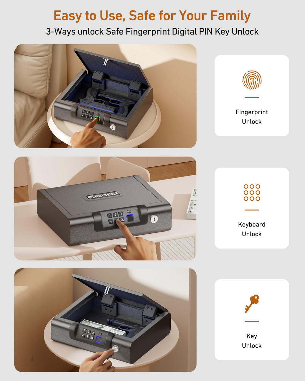 BILLCONCH Gun Safe,Biometric Fingerprint Gun Safe for Handgun Pistol Safes