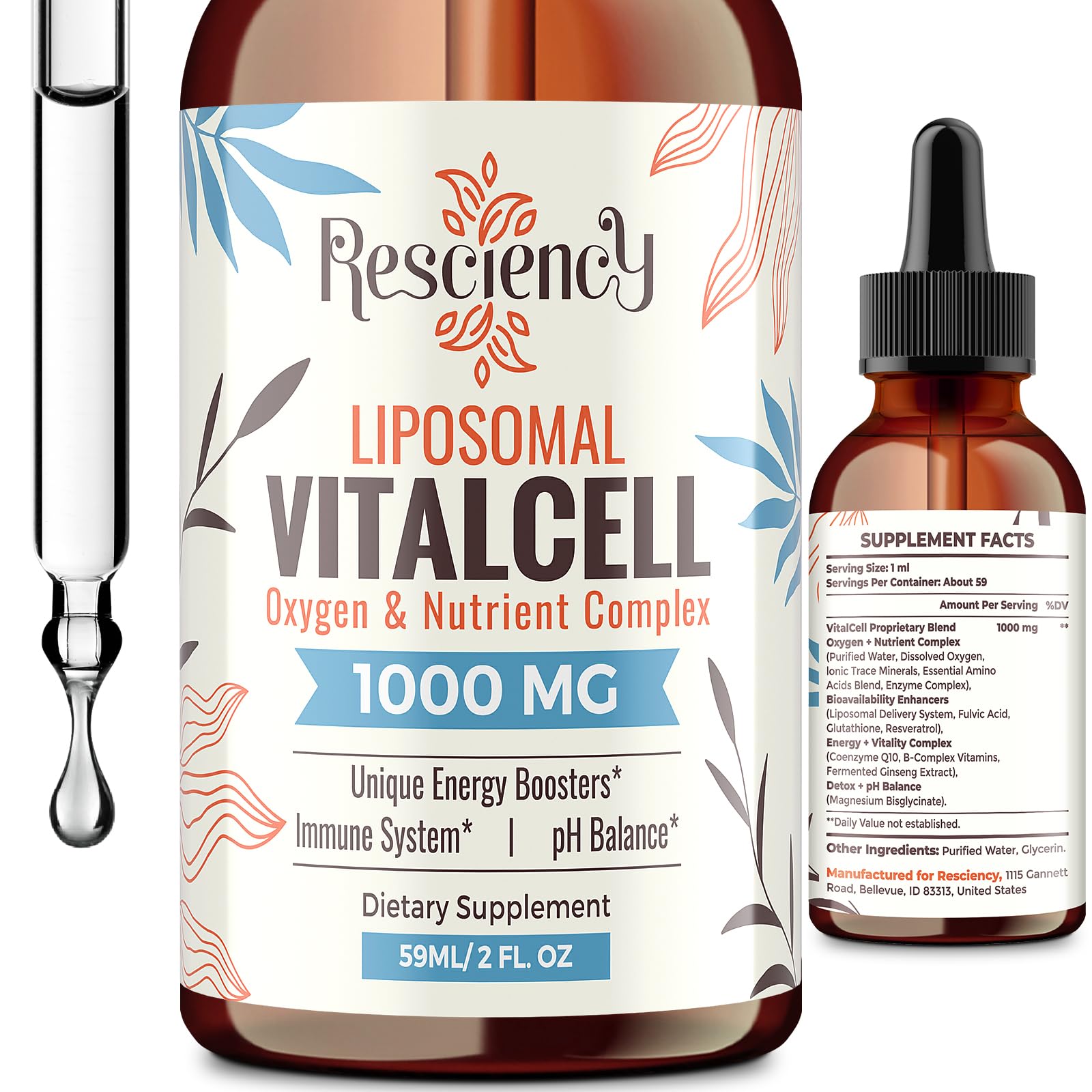 13-in-1 Liquid Oxygen Boost & Nutrient Supplement, Liposomal Optimized-Delivery Blend with Trace Minerals, Amino Acids, CoQ10, B Vitamins & Fulvic Acid, Daily Wellness Liquid Oxygen Drops, 2 fl oz