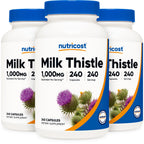 Nutricost Milk Thistle 1,000mg Equivalent from 250mg of 4:1 Extract Per Serving, 240 Capsules for 240 Servings Per Bottle (3 Pack) - Vegan, GMO Free and Gluten Free