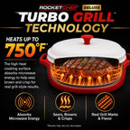 Rocket Chef Turbo Grill Deluxe Microwave Grill Pan, Vented Lid, Red