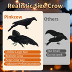 Black Fake Crows Halloween Decorations, 2 Pcs Large Realistic Feather Crows