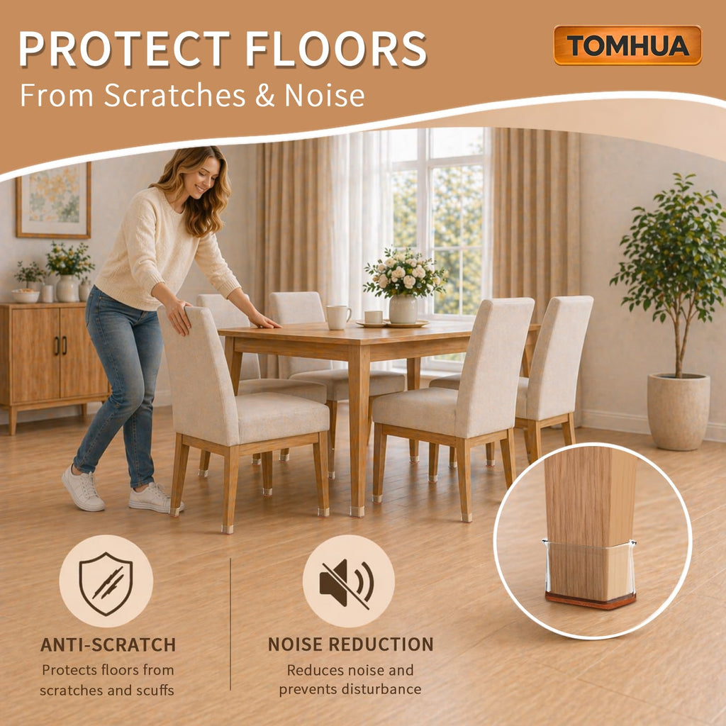 28Pcs Chair Leg Floor Protectors Rectangle for Hardwood Floors Silicone Caps Covers Felt Furniture Pads Clear Chair Sliders, Protect The Floor from Scratches(Fit:L 1.5"-2",W 0.75"-1")