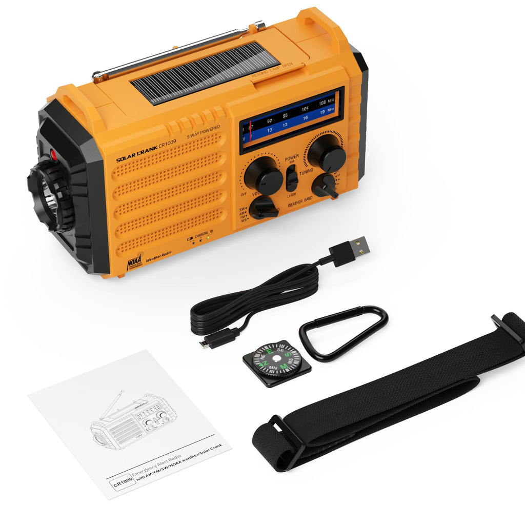 Emergency Radio with NOAA Weather Alert, Portable Solar Powered Hand Crank AM/FM Radio for Survival, Rechargeable Battery Powered Radio, USB Charger, Flashlight, Lee, for Home Outdoor