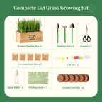 HiHOYA Cat Grass Kit for Indoor Cats - 5 Packets of Seeds, Cat Grass Planter Wooden Growing Kit, 5-Time Plant Starter Pack with 6 Soil Discs, Trimming Scissors, Spray Bottle, and Mini Tools