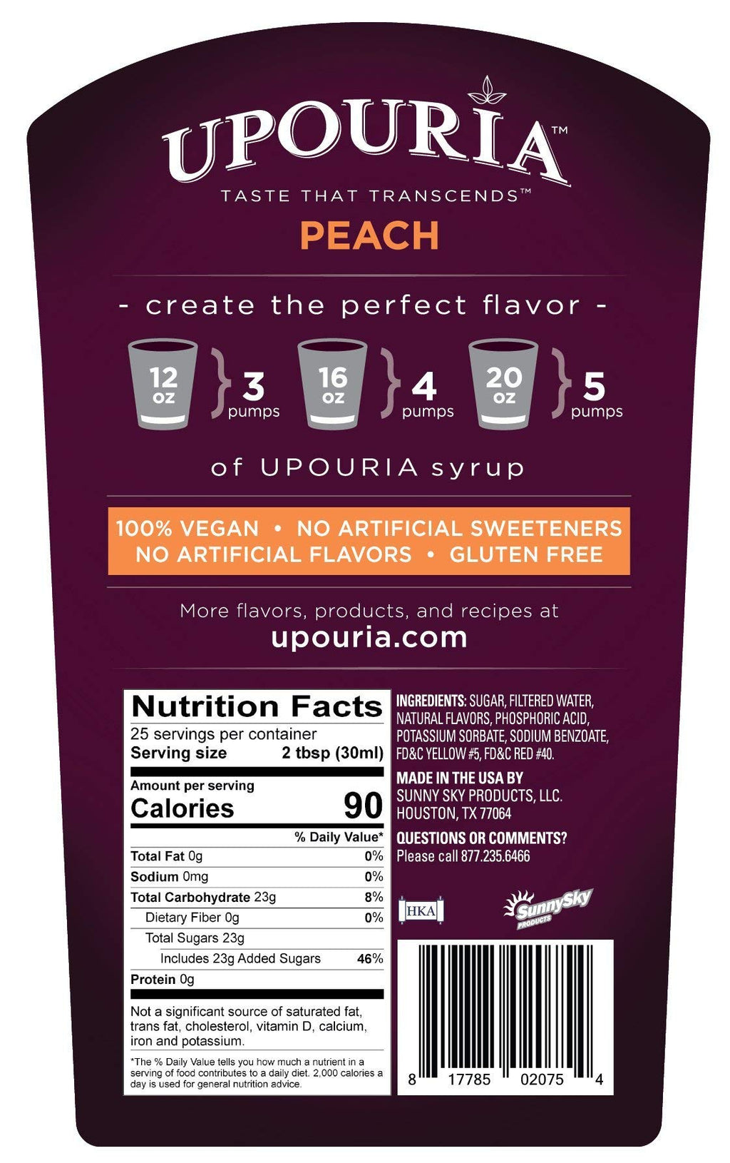 Upouria Coffee & Tea Syrup Variety Pack, Raspberry, Mango, and Peach Flavoring, 100% Vegan, Gluten-Free, Kosher, 750 mL Bottles with 3 - Coffee Syrup Pumps