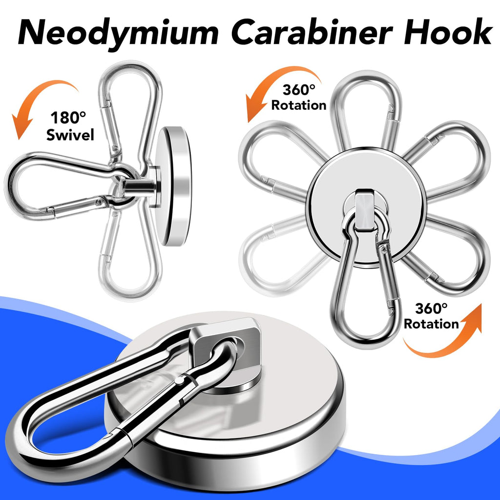 LOVIMAG Magnetic Hooks Heavy Duty, 200LBS+ Super Strong Magnetic Hooks Cruise, Powerful Neodymium Magnets Hook with Swivel Carabiner Hook for Hanging, Kitchen, Cruise Cabins, Grill, Tool Room-2 Pack