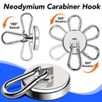 LOVIMAG Magnetic Hooks Heavy Duty, 200LBS+ Super Strong Magnetic Hooks Cruise, Powerful Neodymium Magnets Hook with Swivel Carabiner Hook for Hanging, Kitchen, Cruise Cabins, Grill, Tool Room-2 Pack