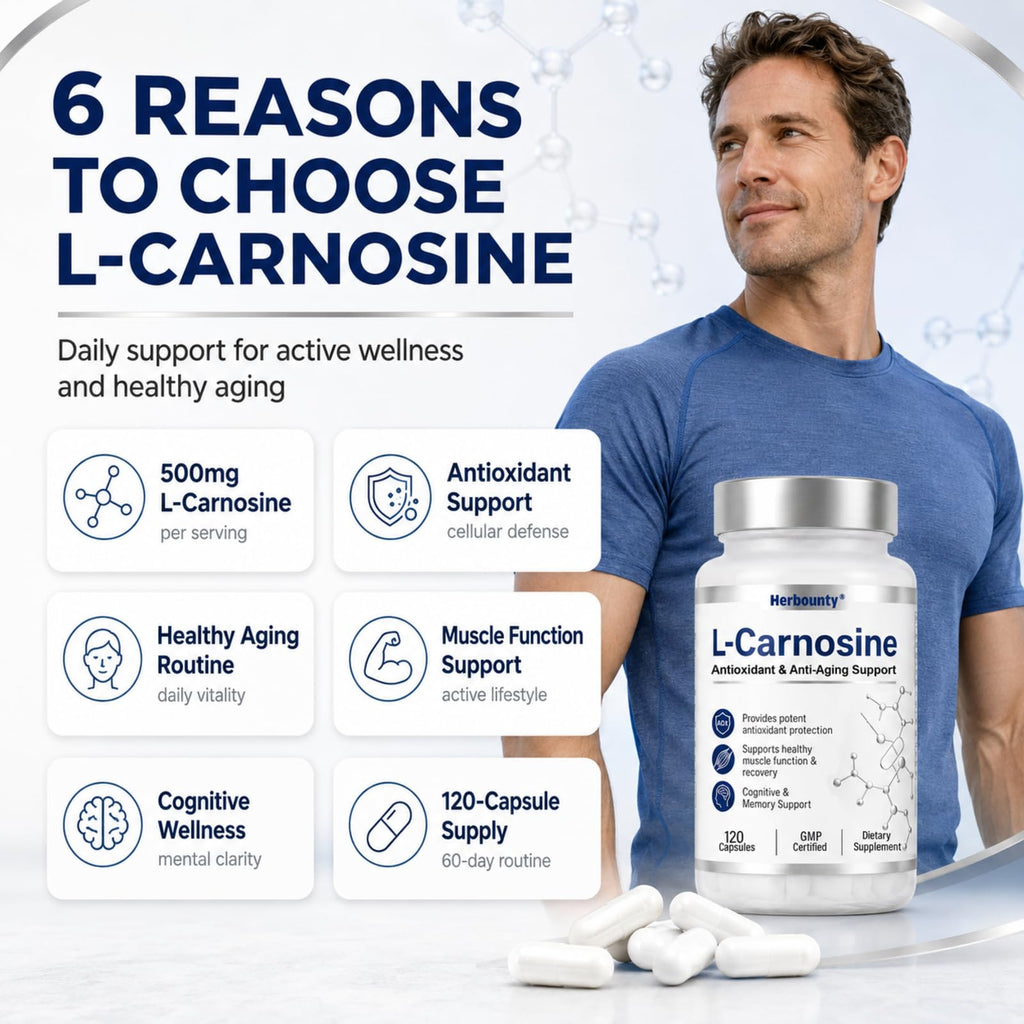 Herbounty L-Carnosine Supplement 500mg, 120 Capsules Vitality Support
