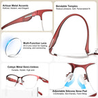 SKYOAK 2 Pack Stylish Progressive Reading Glasses for Women, Metal Half Frame Fashion Anti UV400/Eye Strain Computer Readers, Cat Eye Modern Design Ladies No-Line Multifocal Eyeglasses, +2.5