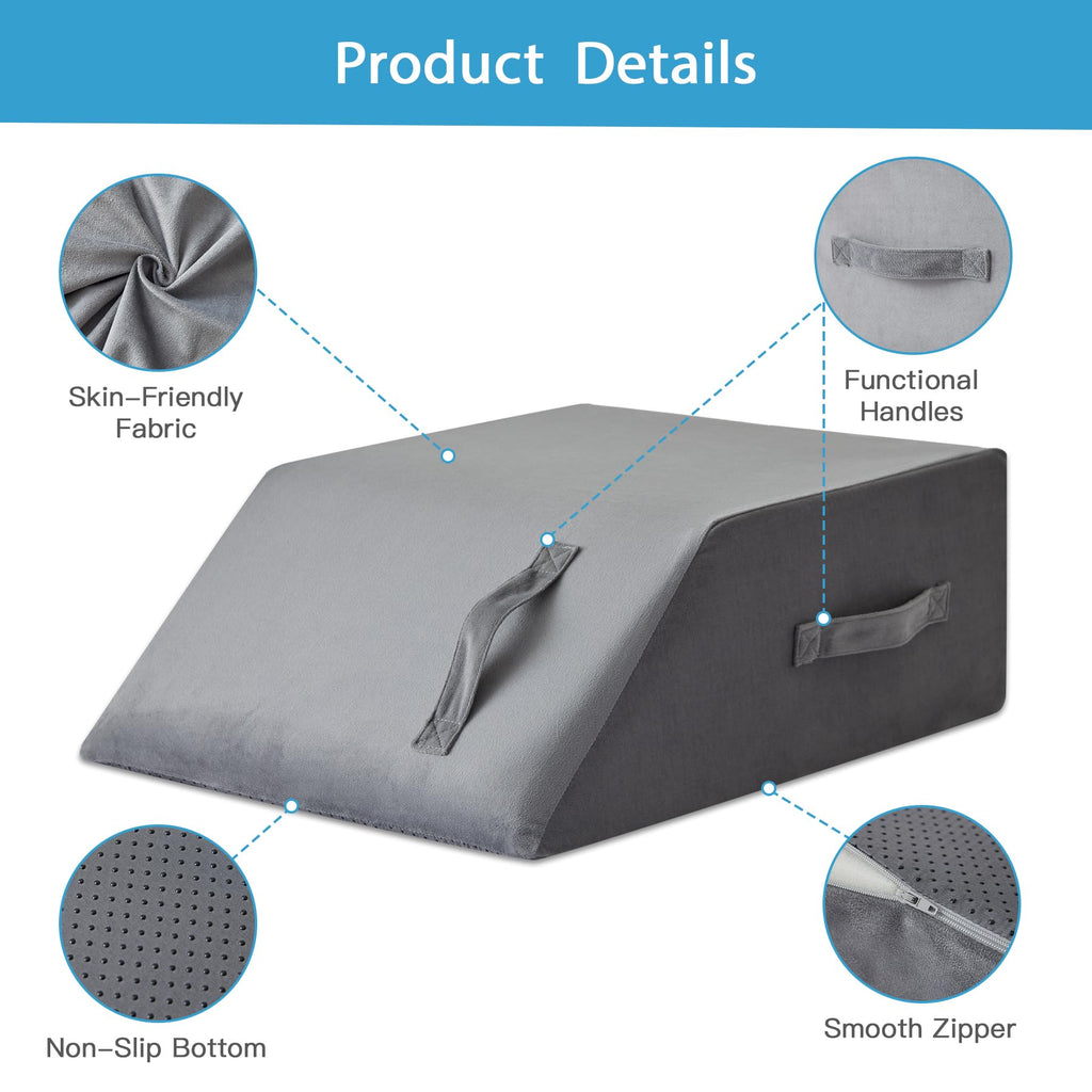 MEGCXIT Leg Pillow Elevation Blood Circulation, Leg Wedge for Elevation for Swelling, Leg Elevating Pillow for After Surgery, Memory Foam Foot Knee Pillow for Back Sleeping 24×22×8 Inch Short Plush