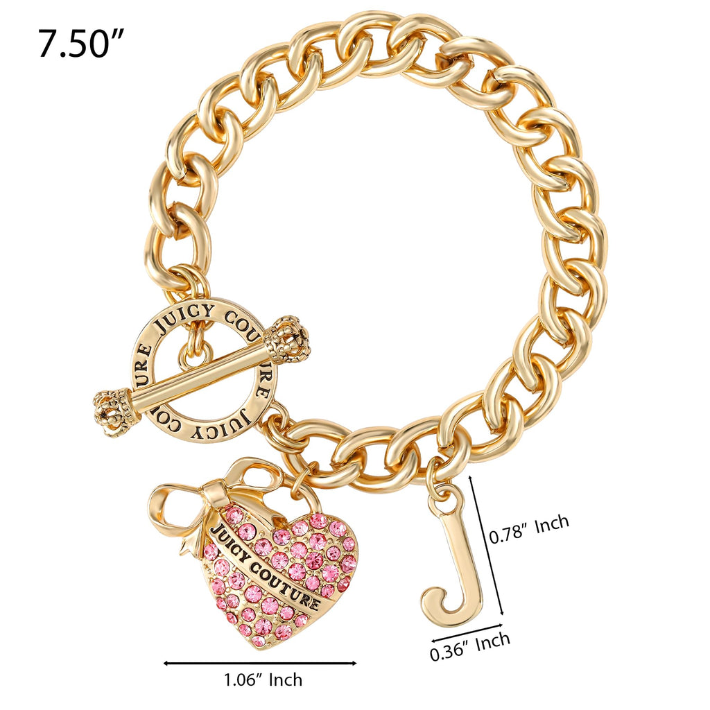 Juicy Couture Pink Stone Heart Bracelet for Women, 7.5"