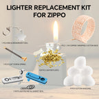 JINMUNIC Flint and Wick Replacement Set-Upgraded Lighter Repair Kit for Fluid Lighter & Insert(Metal Gasket,Wick with Needle,Spring,Cotton Balls,Flint & Screw Tool)
