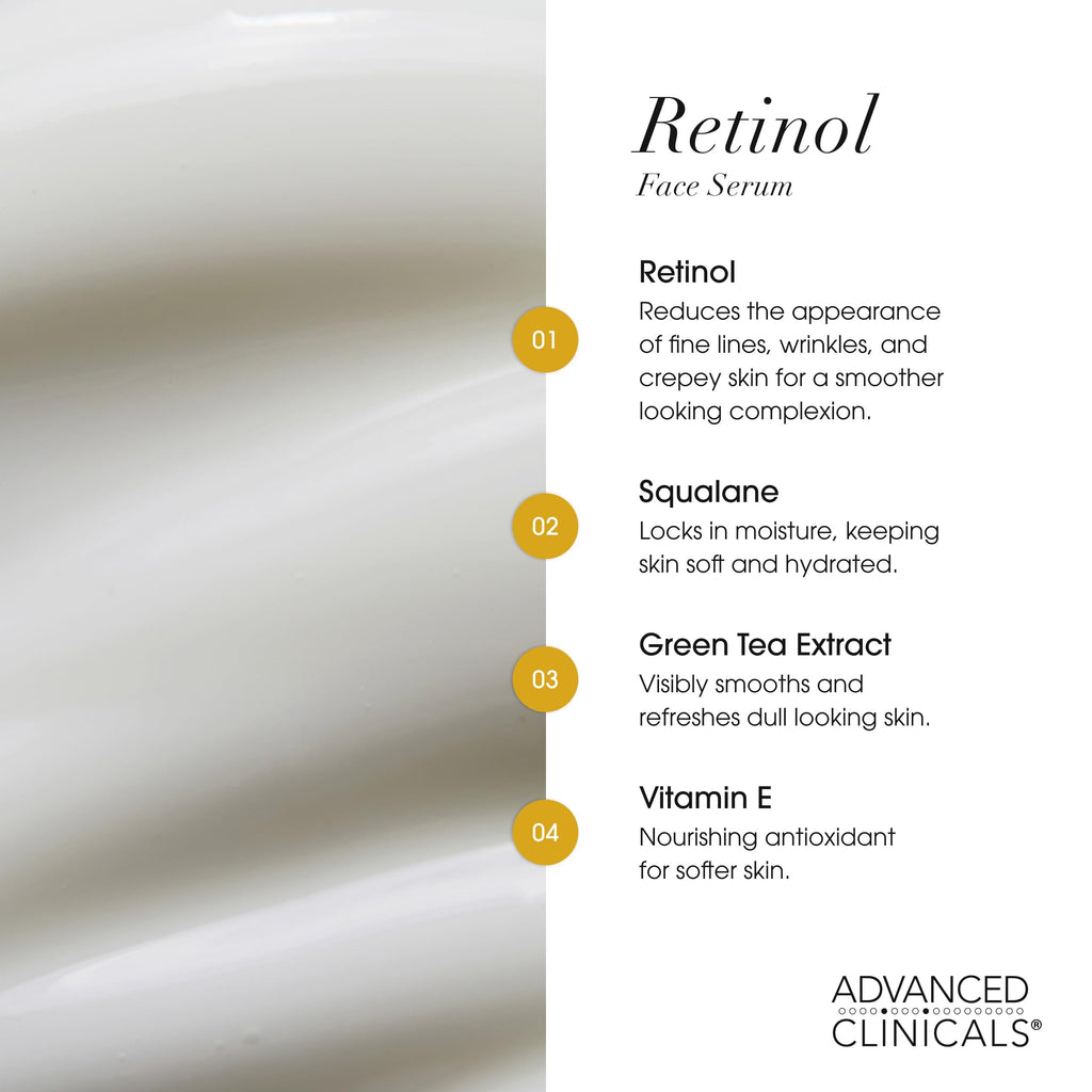Advanced Clinicals Retinol Serum For Face | Visible Anti Aging Retinol Serum Skin Care Face Moisturizer With Vitamin E Helps Improve Look Of Wrinkles, Fine Lines, & Uneven Skin Tone, 2-Pack