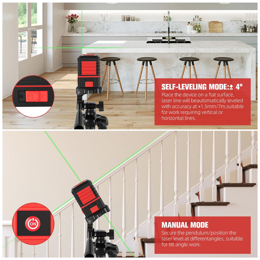 Laser Level with Tripod, 100 feet Green Cross Line Self Rotary Leveling Laser Level, Vertical and Horizontal Line, Rotatable 360 Degree, Manual Self leveling and Pulse Mode,IP54 Waterproof & Battery