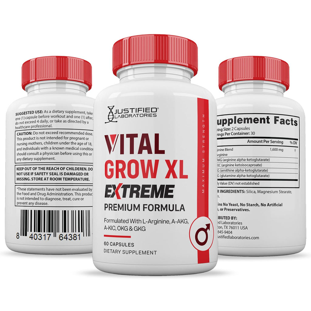 (3 Pack) Vital Grow XL Extreme Pills 1600MG Premium Formula Proprietary Blend for Men's Health 180 Capsules