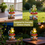 Elegondrar Solar Frog Garden Statue Outdoor Decor – Funny Fishing Frog Sitting on Mushroom, Gardening Gifts for Women, Mom, Grandma, Birthday, Housewarming, Christmas, Resin, 8.27" H