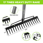 WORKPRO 65 Inch Bow Rake, 17-Tine Metal Head Rake with Adjustable Handle