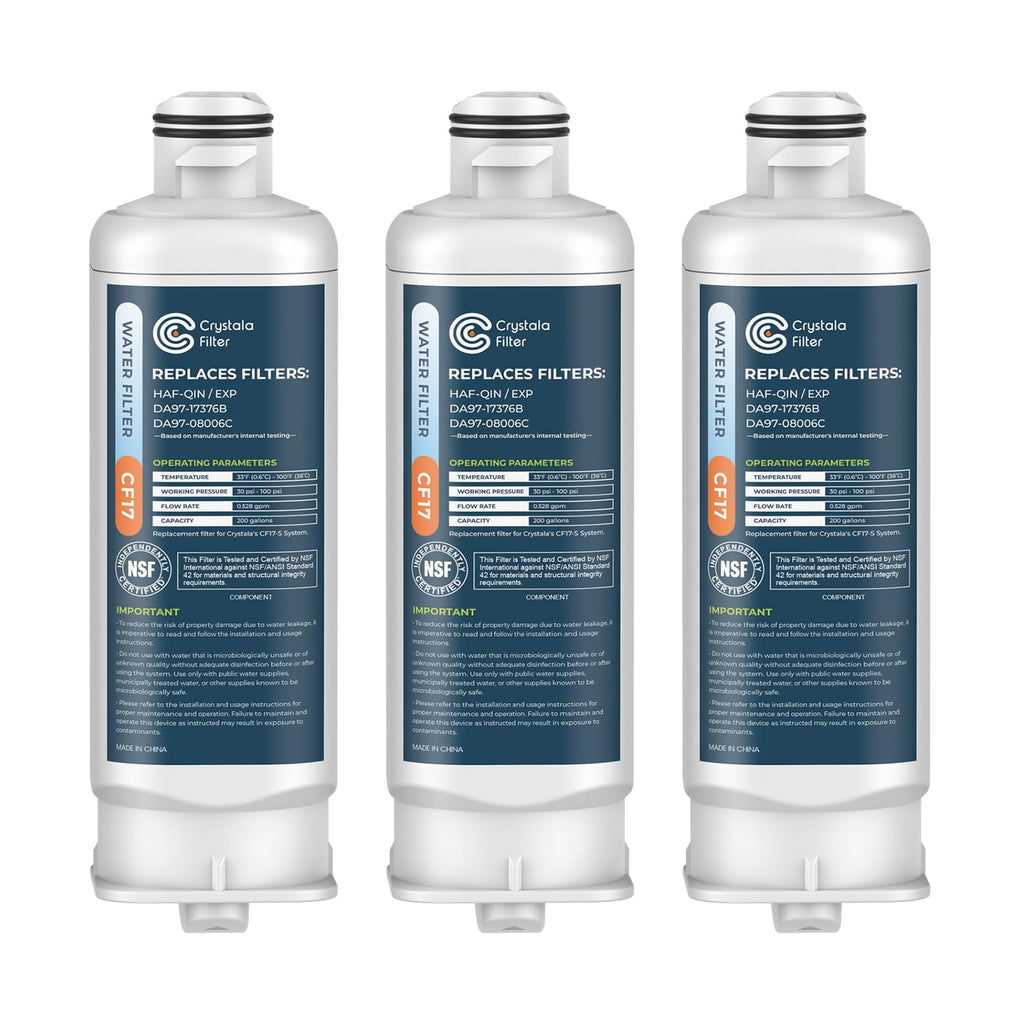 Crystala Filters Replacement for DA97-17376B Water Filter, NSF 42 Compatible with Samsung HAF-QIN, HAF-QIN/EXP, DA97-08006C, RF23M8070SG, RF23M8070SR, RF23M8090SG, RF23M8570SR (3 Pack)