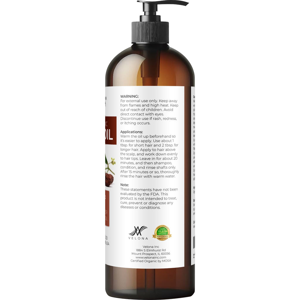 velona Jojoba Oil USDA Certified Organic - 16 fl oz (With Pump) | 100% Pure and Natural | Golden, Unrefined, Cold Pressed, Hexane Free | Moisturizing Face, Hair, Body, Skin Care