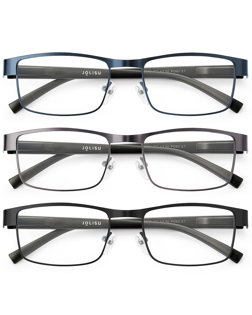 JOLISU 3PCS Blue Light Glasses Men - Bluelight Blocking Computer Metal Thin Frame For Mens/Women