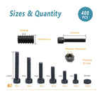 Kadrick 450 Pcs Stainless Steel M3 Button Head Hex Socket Cap Screws Bolts, M3 x 16/20/25/30/35/40mm Screw and Nuts Flat Washer Assortment Kit, Fully Machine Thread