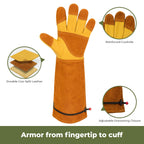 Aegend Long Gardening Gloves for Men, Reinforced Fingertips Cowhide Leather, Elbow-Length Gauntlet Cuff, Breathable & Durable for Yard Work Fit for Large Hands (Gold Yellow, XL)