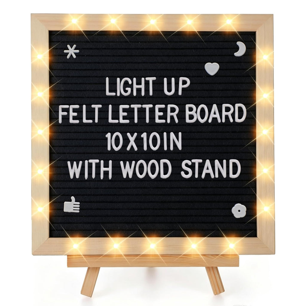 10"×10" Felt Letter Board with LED Lights & Stand for Halloween Party Decor