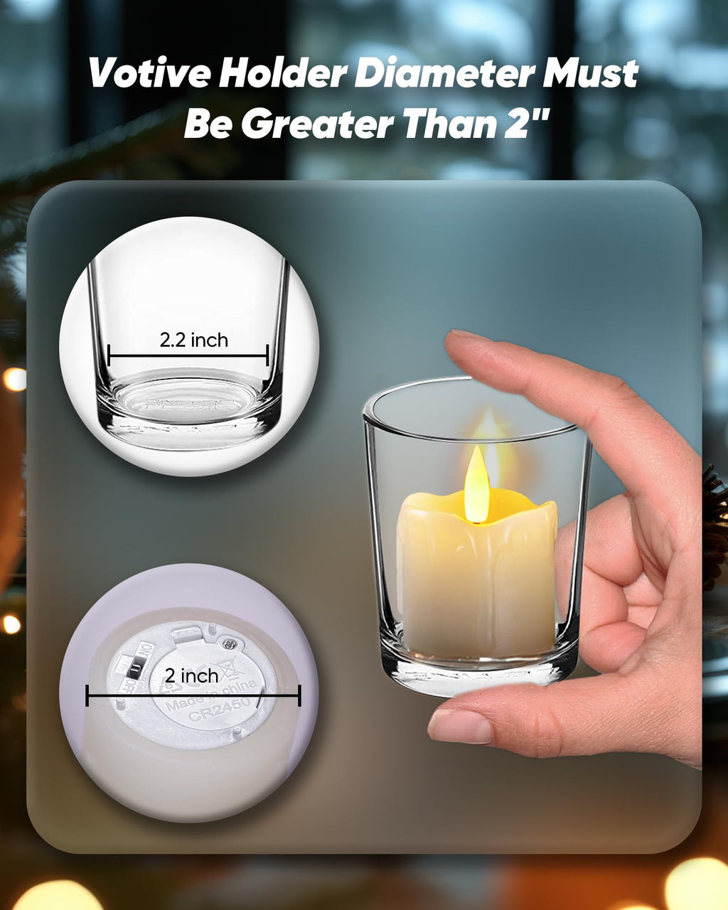 Homemory Flameless Votive Candles with Timer Remote, 2" x 2" Real Wax, 300+ Hour Realistic Black Wick Battery Operated Candles, Set of 6 for Wedding, Party and Holiday Decoration (Battery Included)
