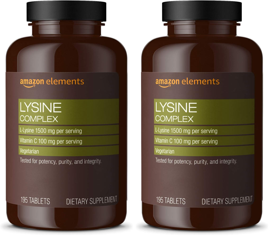 Amazon Elements Lysine Complex, with Vitamin C, Vegetarian, Immune Support, 195 Tablets (Packaging May Vary) (Pack of 2)