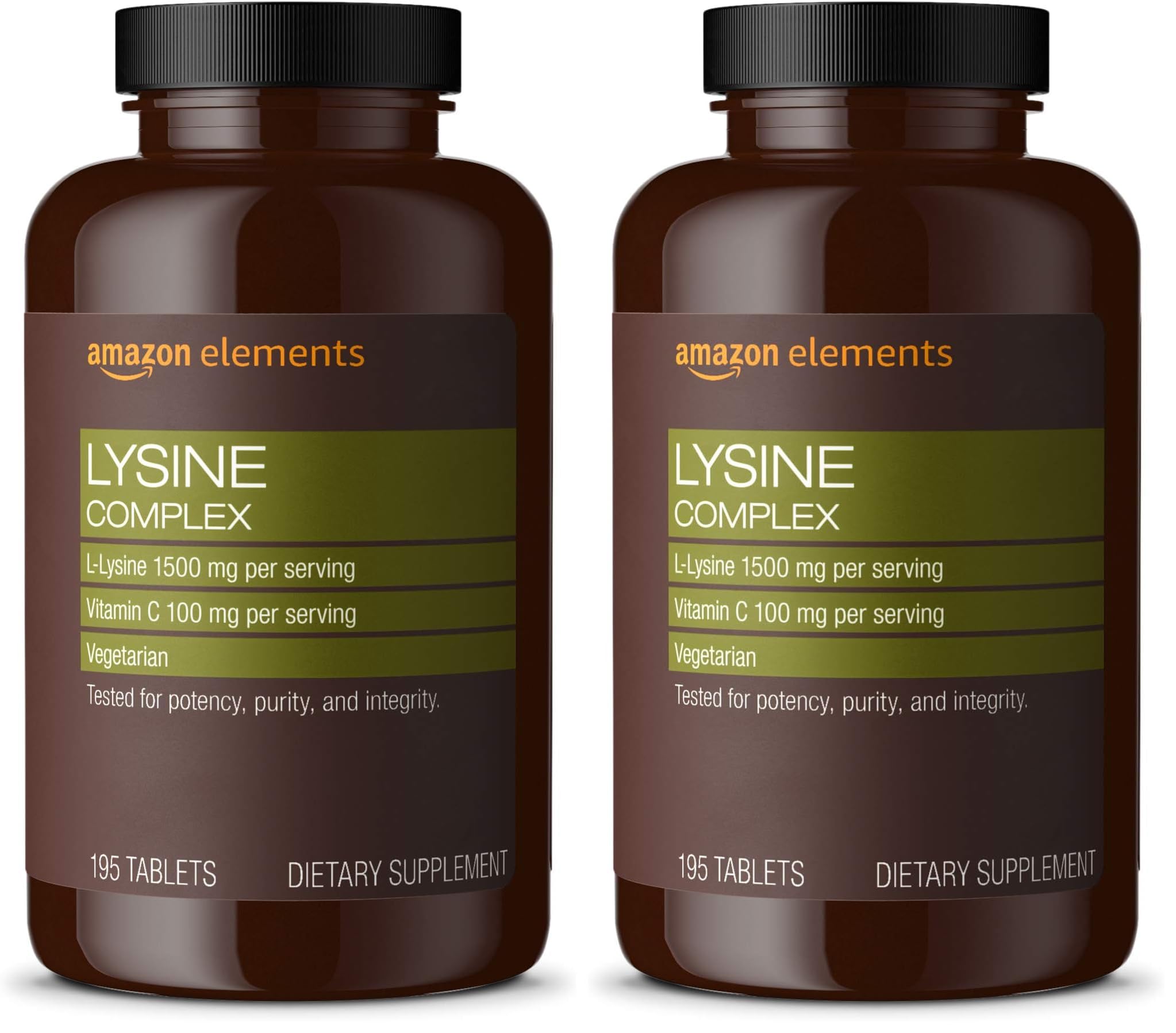 Amazon Elements Lysine Complex, with Vitamin C, Vegetarian, Immune Support, 195 Tablets (Packaging May Vary) (Pack of 2)
