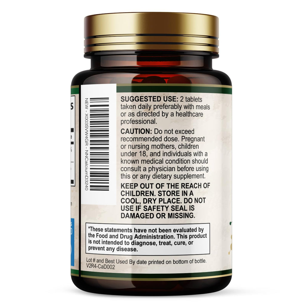 Calcium 1200 mg with Vitamin D3 - Bone Health Supplement, Vitamin D & Calcium Supplements for Women & Men - Bone Strength, Teeth & Immune Support, Nature's Calcium Pills, Bottled in USA - 240 Tablets