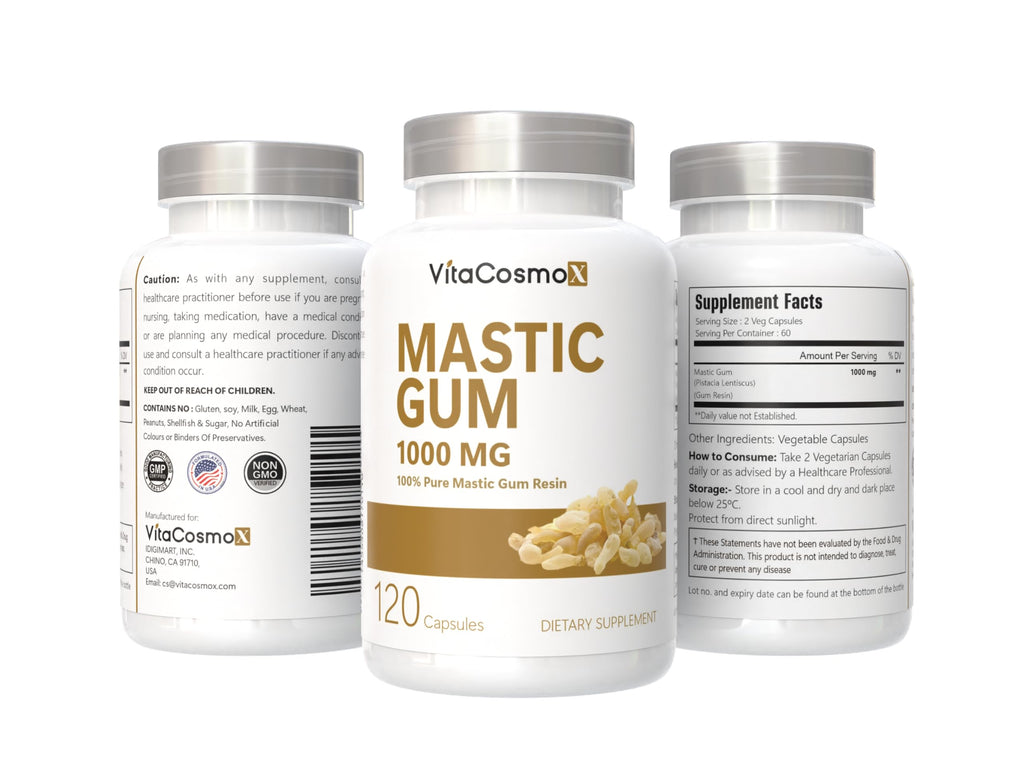 VitaCosmoX Mastic Gum Capsules, 1000 mg, 120 Capsules Vegetarian, Non-GMO and Gluten-Free - 2 Packs
