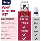 200 mg Pycnogeno with PQQ, Premium French Maritime Pine Bark Extract, Unique Dual-Delivery for Maximum Absorption, Pine Bark Extract for Vascular & Heart & Joint Function - 120 Vegan Softgels