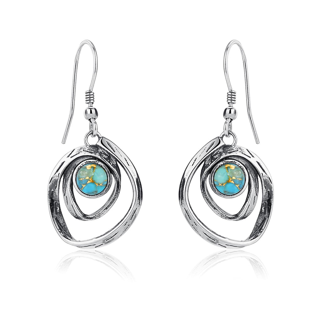 Phyonio Teal Turquoise Earrings for Women 925 Sterling Silver Turquoise Dangle Earrings Vintage Swirl/Spiral Ear Hook Earrings