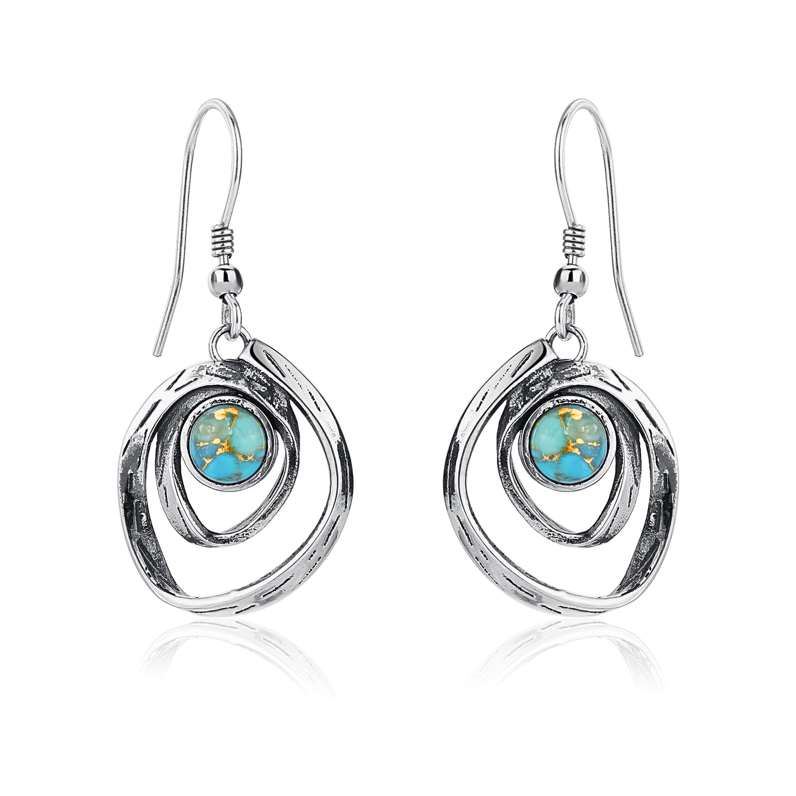Phyonio Teal Turquoise Earrings for Women 925 Sterling Silver Turquoise Dangle Earrings Vintage Swirl/Spiral Ear Hook Earrings