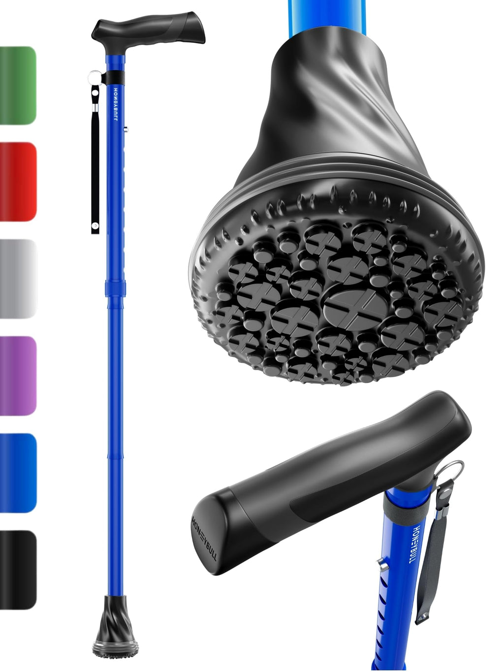 HONEYBULL Walking Cane for Men & Women – Foldable, Adjustable, Lightweight Cane with Air Cushion Tip for Stability & Ergonomic Grip, Heavy Duty Walking Sticks for Seniors (Blue)