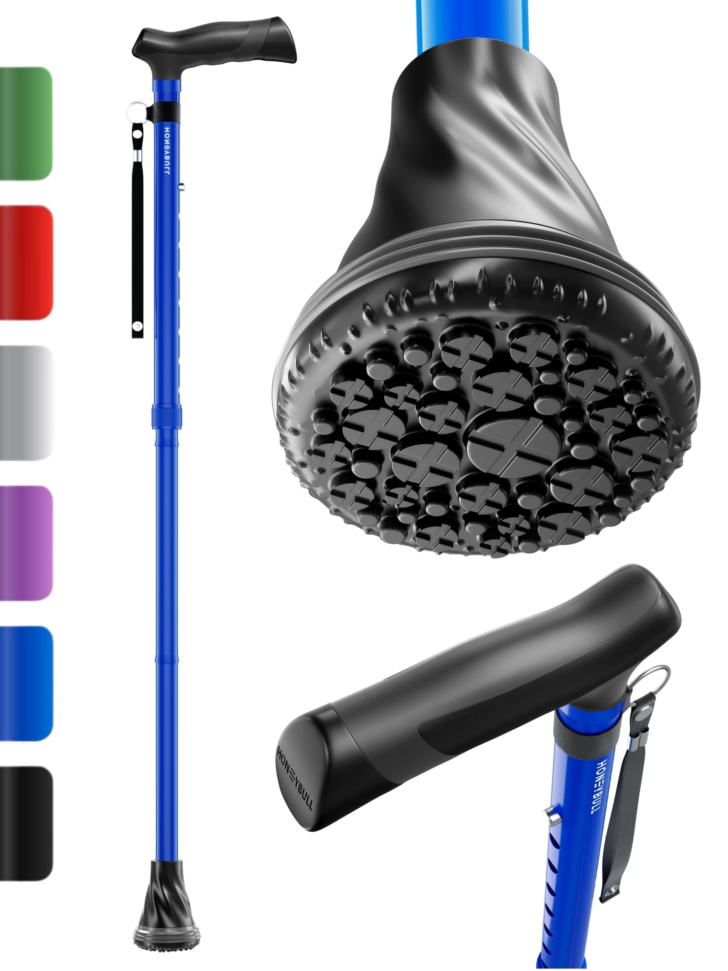 HONEYBULL Walking Cane for Men & Women – Foldable, Adjustable, Lightweight Cane with Air Cushion Tip for Stability & Ergonomic Grip, Heavy Duty Walking Sticks for Seniors (Blue)