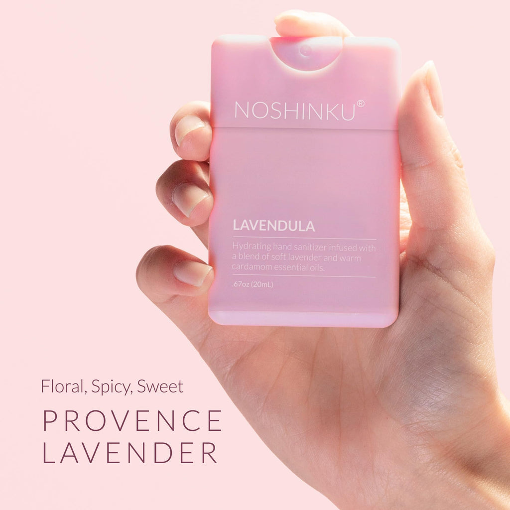 Noshinku - Refillable Hand Sanitizer Lavendula 3-Pack, Travel Size Spray with Hydrating Botanical Oils, Natural Ingredients, All Natural Fragrances, Sugarcane Derived Alcohol, No Parabens, No Dyes