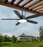 Fanbulous 52'' Outdoor Ceiling Fans with Light and Remote,IP65 Wet Rated Waterproof Ceiling Fan with 6-Speed DC Motor, Farmhouse Gazebo Fan for Porch Patios Pavilion(Black)