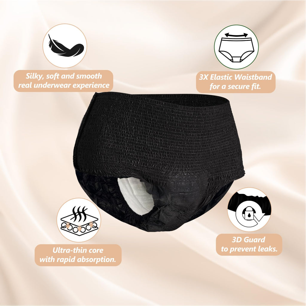 MOLLIS Disposable Period Underwear for Women, Postpartum Panties, Maternity Knickers Heavy Flow Leak Proof, Black,Large/XLarge, 8 Count