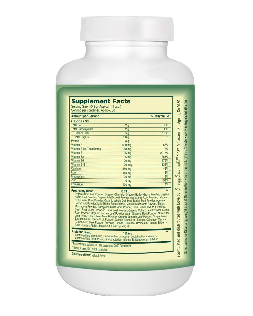 Energy Essentials Catie's Organic Greens - Vegan, Non-GMO - 45 Ingredients! Green Superfood for Optimal Health and Vitality. 30 Servings. 12 oz. Made from Whole Plant Foods!