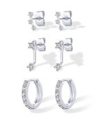 PAVOI 925 Sterling Silver CZ Statement Huggie Earring Set, White Gold
