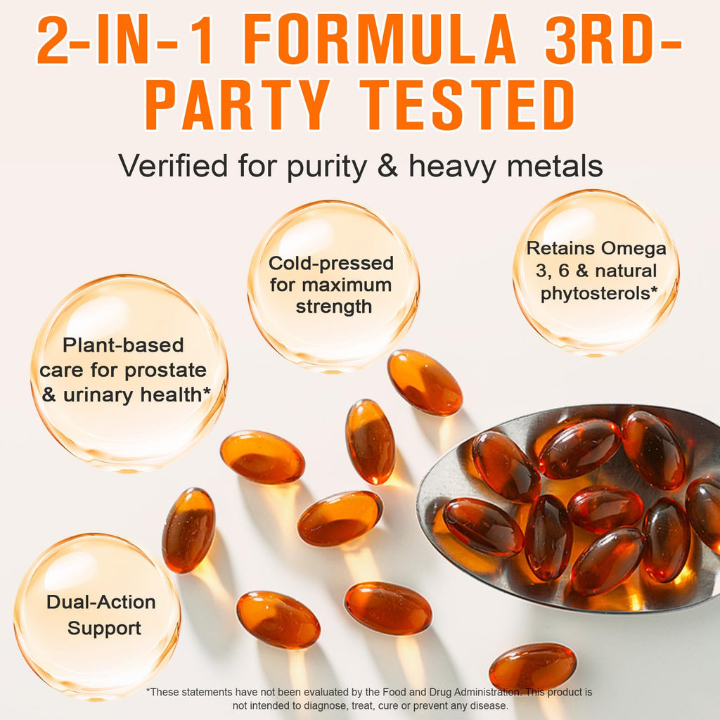 Pumpkin Seed Oil with Saw Palmetto, 1000mg per Serving, 300 Softgels – Cold Pressed Pumpkin Seed Oil Capsules for Hair, Prostate, Urinary & Bladder Health – Non-GMO, Gluten-Free, Pure & Natural
