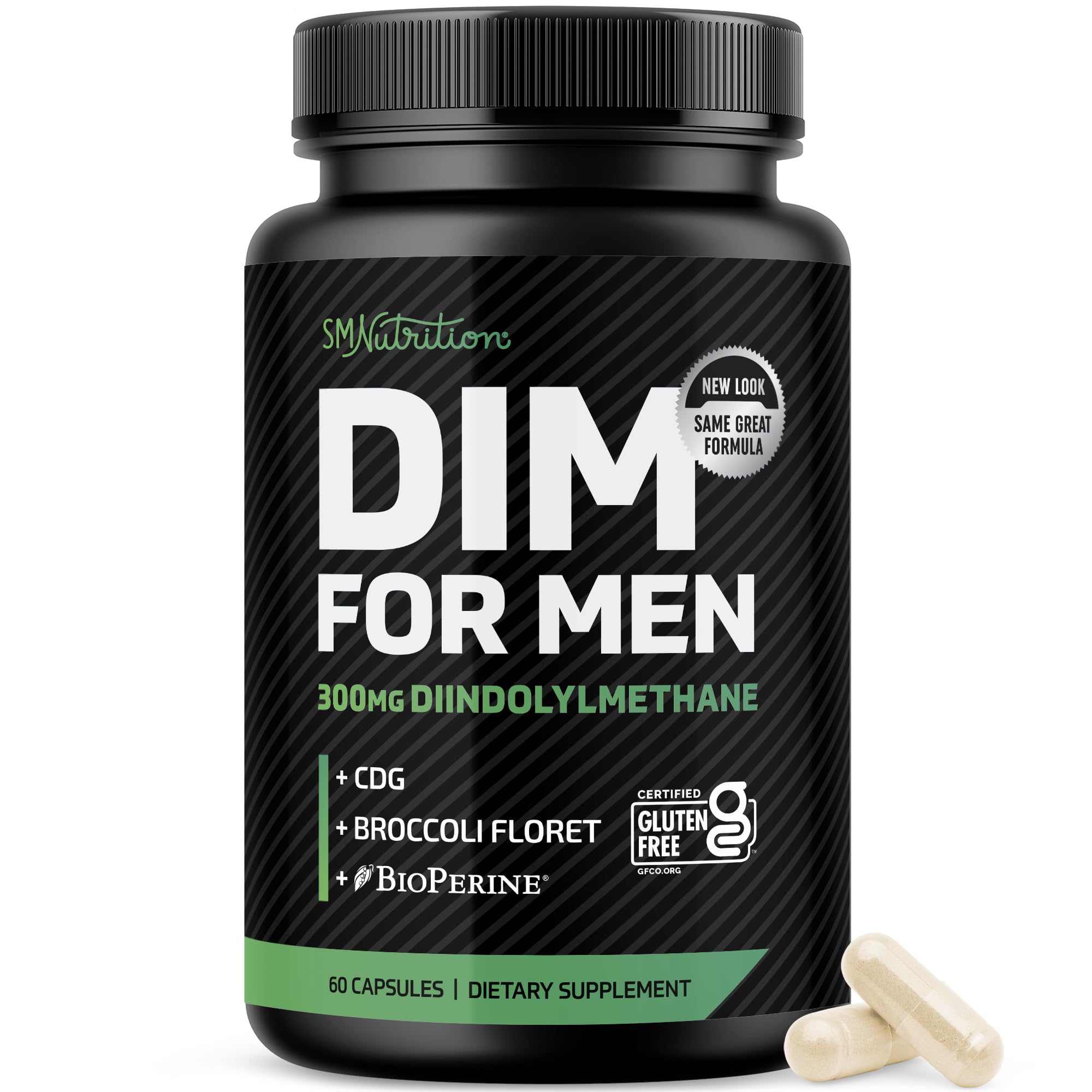 DIM Supplement for Men 300mg | Estrogen Blocker & Aromatase Inhibitor | Extra Strength Men’s Hormone Balance & Fitness Booster with Diindolylmethane Plus CDG & Broccoli Floret | Gluten-Free | 60 Ct