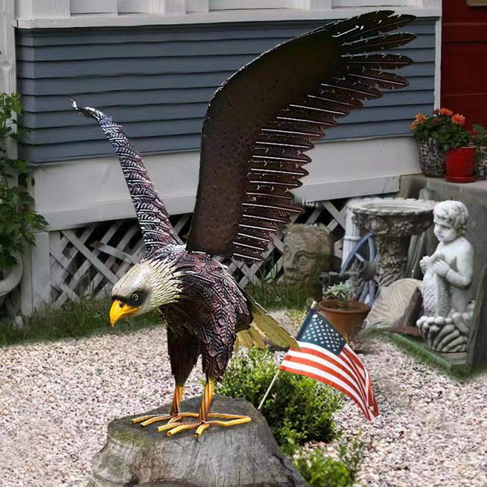 chisheen Bald Eagle Statue Outdoor Garden Sculpture Metal Yard Art Lawn Decorations,Large Eagle Figurines and Statues