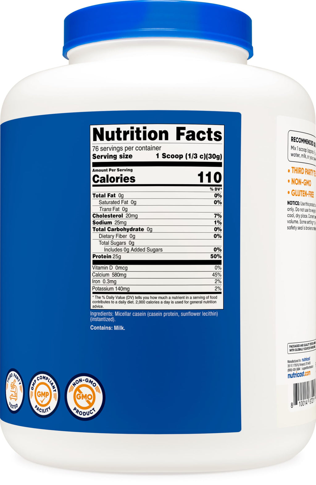 Nutricost Casein Protein Powder 5lb - Micellar Casein, Non-GMO, Gluten Free (Unflavored)